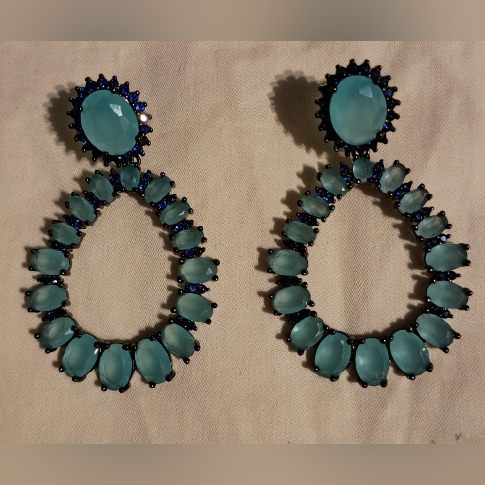 Oval Cut Blue Color Cubic Zirconia Teardrop Dangling Boho Earrings For Women